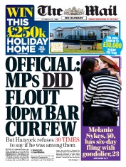 The Mail on Sunday (UK) Newspaper Front Page for 18 October 2020