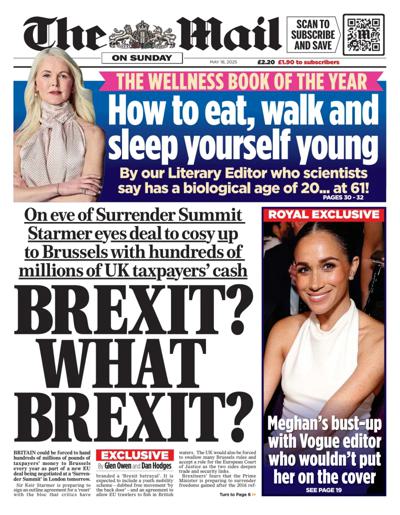 The Mail on Sunday Newspaper Front Page (UK) for 18 May 2025