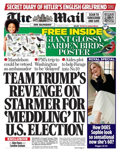 The Mail on Sunday Newspaper Front Page (UK) for 19 January 2025