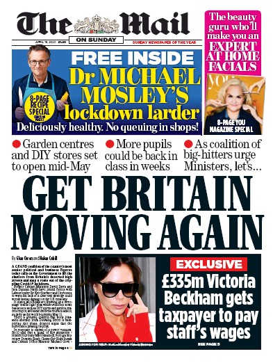 The Mail on Sunday Newspaper Front Page (UK) for 19 April 2020