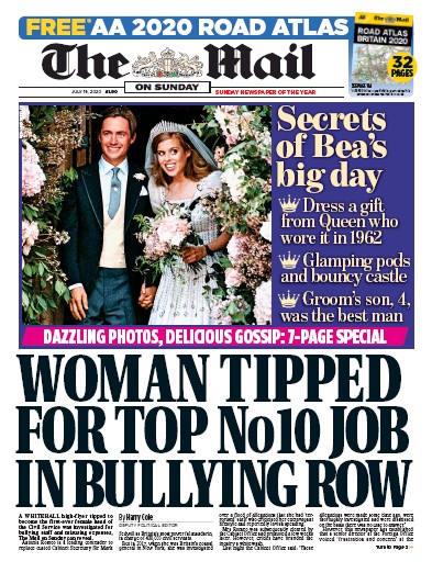 The Mail on Sunday Newspaper Front Page (UK) for 19 July 2020