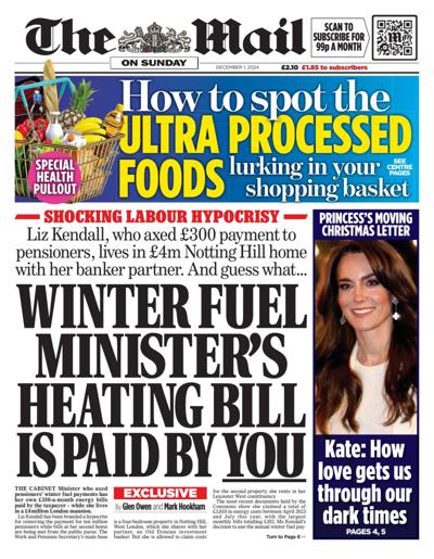 The Mail on Sunday Newspaper Front Page (UK) for 1 December 2024