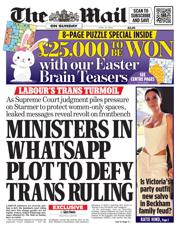 The Mail on Sunday front page for 20 April 2025