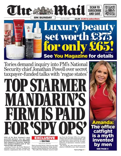 The Mail on Sunday Newspaper Front Page (UK) for 20 July 2025