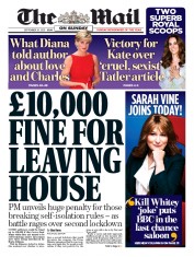 The Mail on Sunday (UK) Newspaper Front Page for 20 September 2020