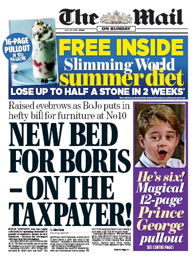 The Mail on Sunday Newspaper Front Page (UK) for 21 July 2019