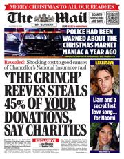 The Mail on Sunday front page for 22 December 2024