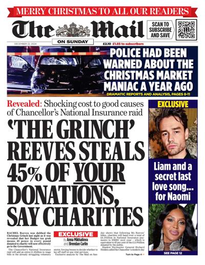 The Mail on Sunday Newspaper Front Page (UK) for 22 December 2024