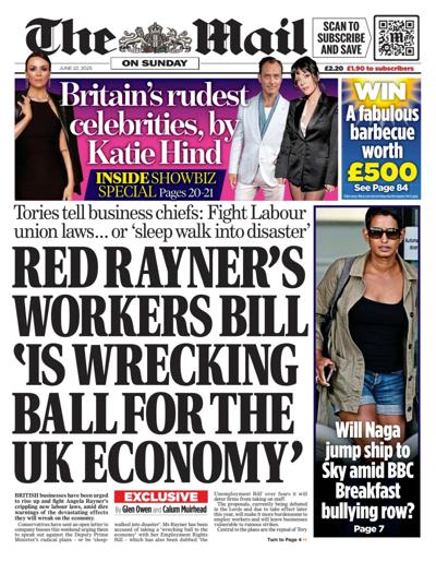 The Mail on Sunday Newspaper Front Page (UK) for 22 June 2025
