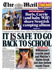 The Mail on Sunday (UK) Newspaper Front Page for 23 August 2020