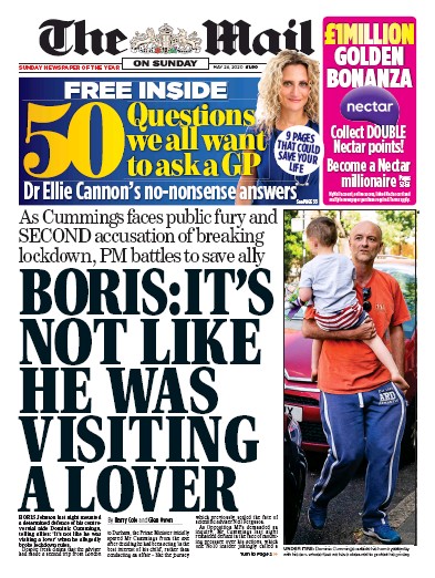 The Mail on Sunday Newspaper Front Page (UK) for 24 May 2020