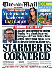 The Mail on Sunday front page for 25 January 2026