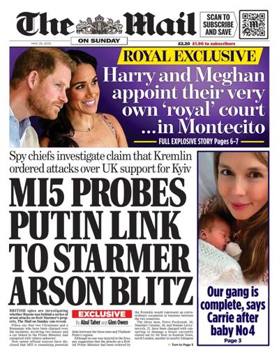 The Mail on Sunday Newspaper Front Page (UK) for 25 May 2025