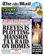 The Mail on Sunday front page for 26 October 2025