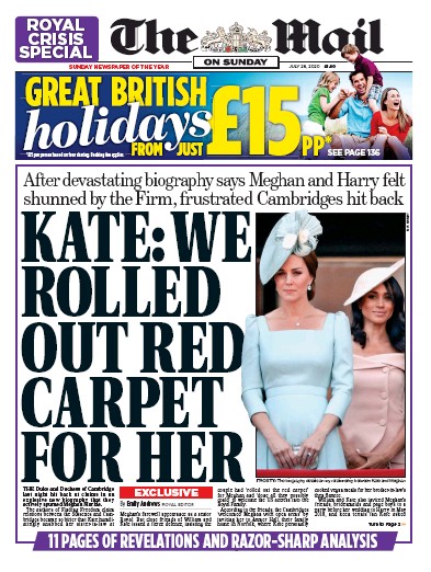 The Mail on Sunday Newspaper Front Page (UK) for 26 July 2020