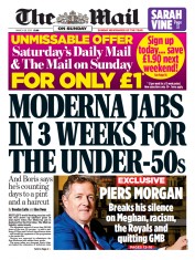 The Mail on Sunday (UK) Newspaper Front Page for 28 March 2021