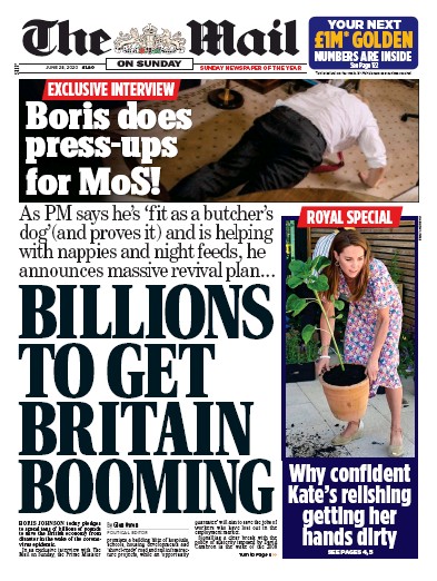 The Mail on Sunday Newspaper Front Page (UK) for 28 June 2020