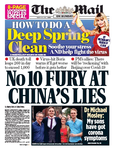 The Mail on Sunday Newspaper Front Page (UK) for 29 March 2020