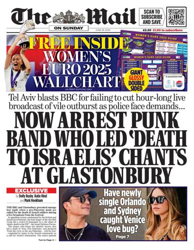 The Mail on Sunday Newspaper Front Page (UK) for 29 June 2025