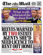 The Mail on Sunday front page for 2 November 2025