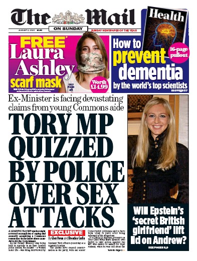 The Mail on Sunday Newspaper Front Page (UK) for 2 August 2020