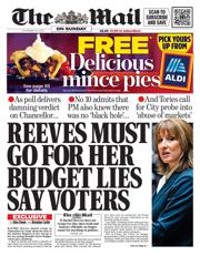 The Mail on Sunday front page for 30 November 2025