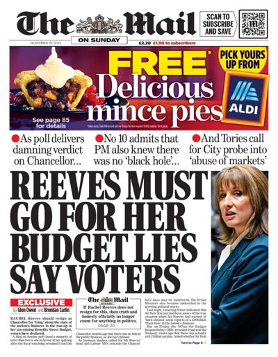 The Mail on Sunday Newspaper Front Page (UK) for 30 November 2025