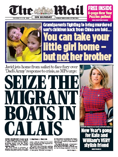 The Mail on Sunday Newspaper Front Page (UK) for 30 December 2018