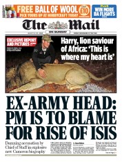 The Mail on Sunday (UK) Newspaper Front Page for 30 August 2015