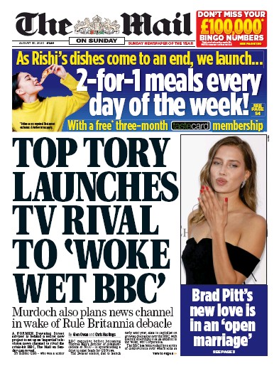 The Mail on Sunday Newspaper Front Page (UK) for 30 August 2020