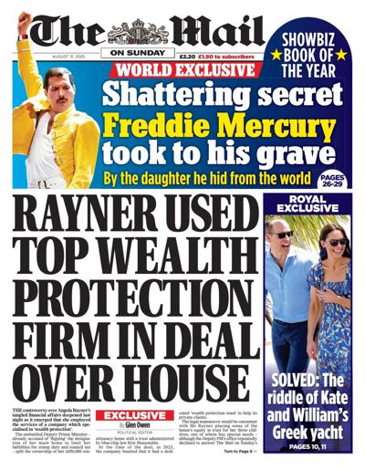 The Mail on Sunday Newspaper Front Page (UK) for 31 August 2025