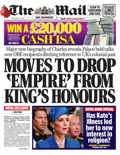 The Mail on Sunday Newspaper Front Page (UK) for 3 November 2024