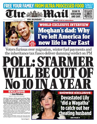 The Mail on Sunday Newspaper Front Page (UK) for 5 January 2025