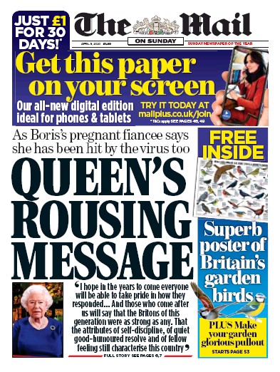 The Mail on Sunday Newspaper Front Page (UK) for 5 April 2020