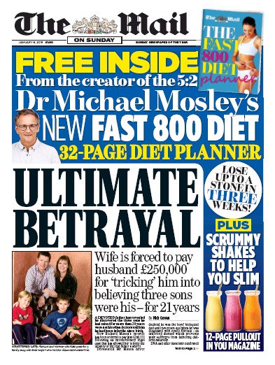 The Mail on Sunday Newspaper Front Page (UK) for 6 January 2019