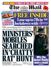 The Mail on Sunday (UK) Newspaper Front Page for 8 November 2020