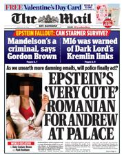 The Mail on Sunday front page for 8 February 2026
