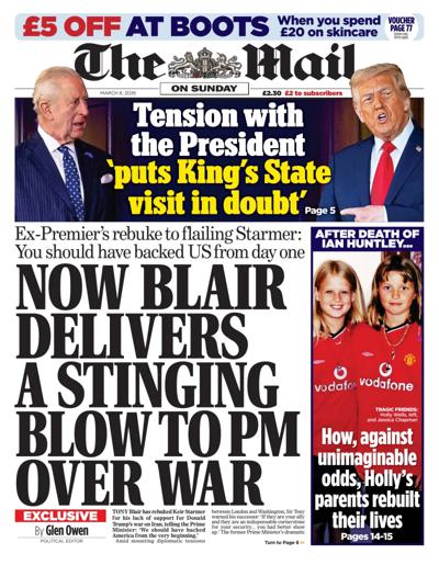 The Mail on Sunday Newspaper Front Page (UK) for 8 March 2026