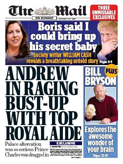 The Mail on Sunday Newspaper Front Page (UK) for 8 September 2019