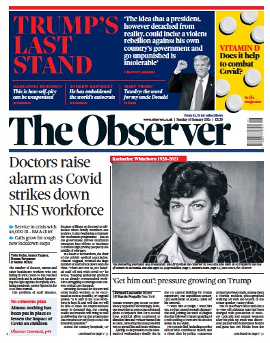 The Observer Newspaper Front Page (UK) for 10 January 2021