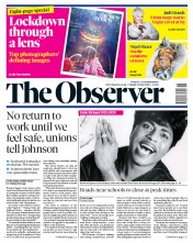 The Observer (UK) Newspaper Front Page for 10 May 2020