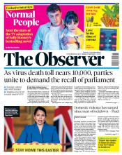 The Observer (UK) Newspaper Front Page for 12 April 2020