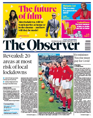 The Observer Newspaper Front Page (UK) for 12 July 2020