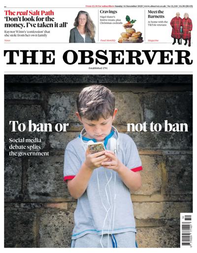 The Observer Newspaper Front Page (UK) for 14 December 2025