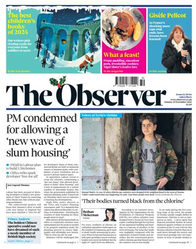 The Observer Newspaper Front Page (UK) for 15 December 2024