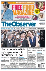 The Observer (UK) Newspaper Front Page for 15 May 2016