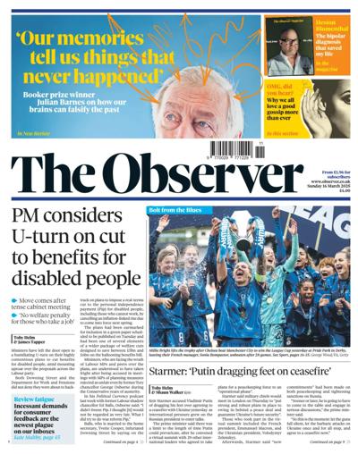 The Observer Newspaper Front Page (UK) for 16 March 2025