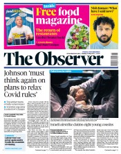 The Observer (UK) Newspaper Front Page for 16 May 2021