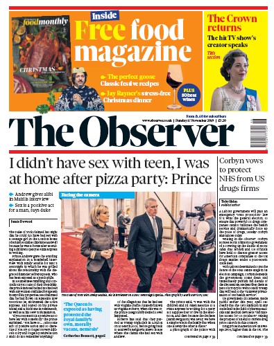 The Observer Newspaper Front Page (UK) for 17 November 2019