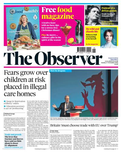 The Observer Newspaper Front Page (UK) for 17 November 2024